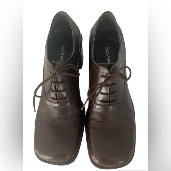 Enzo Angiolini Ea Flexo Leather Lace Up Block Heel Shies Sz8.5 Brown Academia - Picture 3 of 15